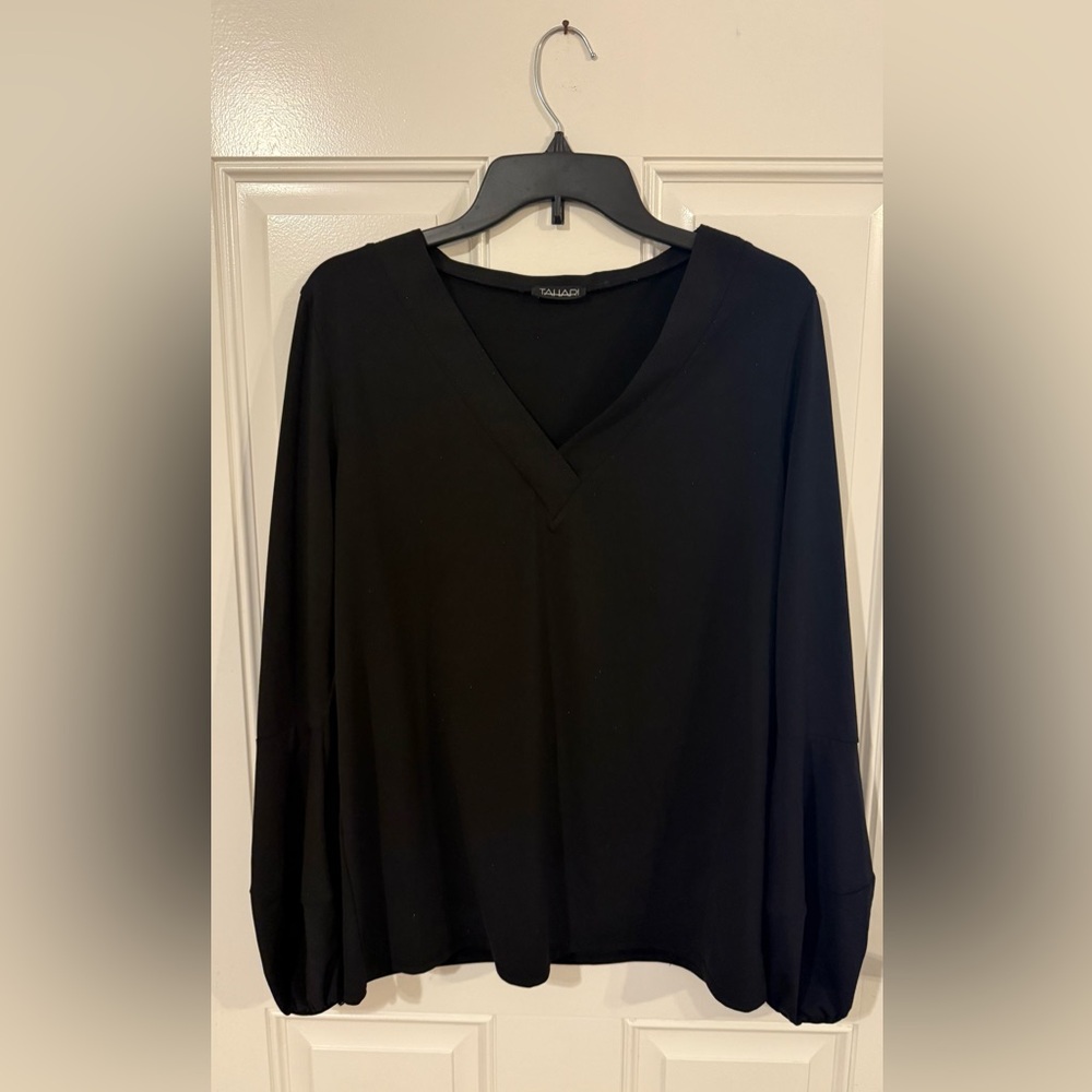 Tahari Black V-Neck Blouse